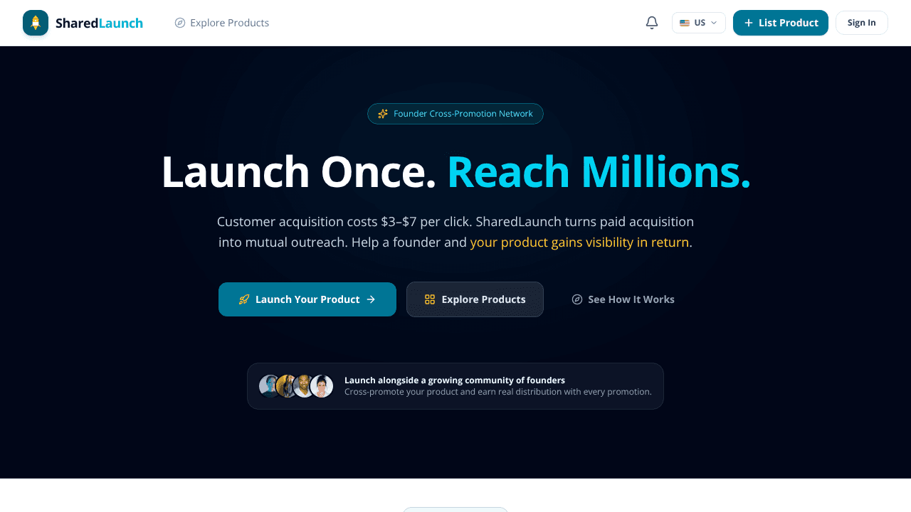 SharedLaunch: Free User Acquisition website screenshot
