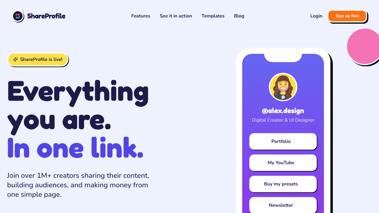ShareProfile website screenshot