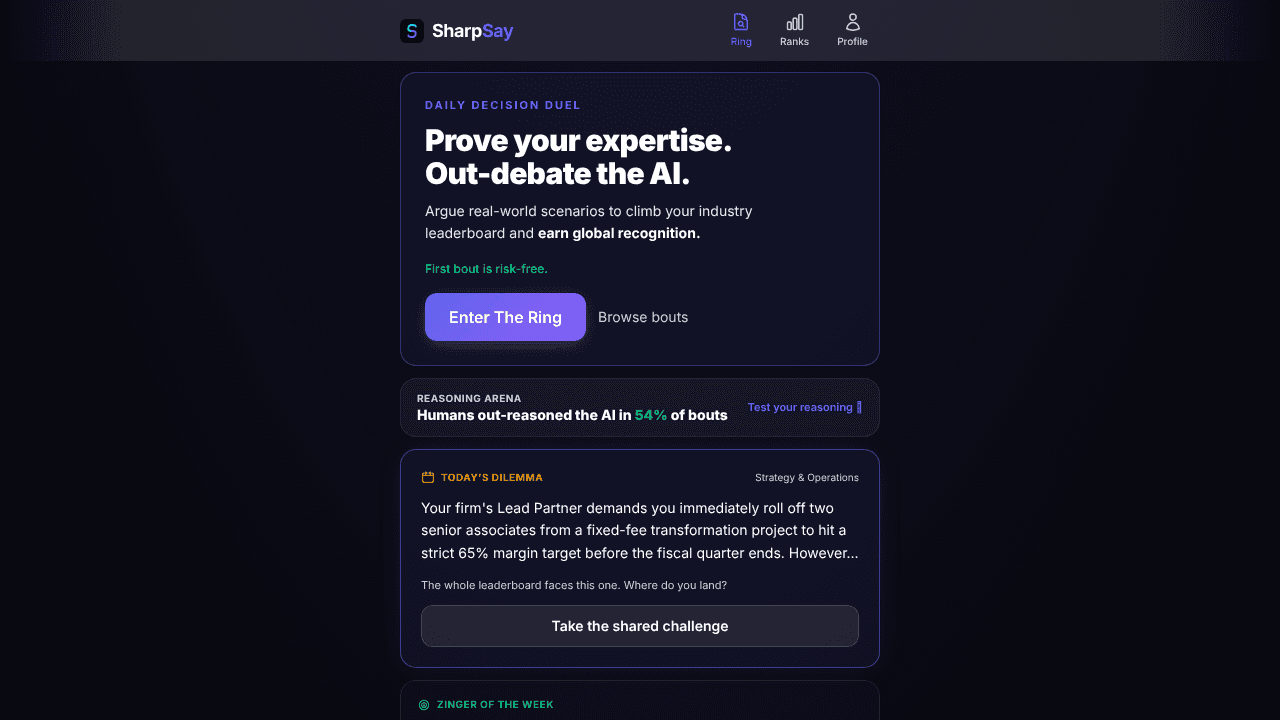 SharpSay - Battle AI & Rank website screenshot