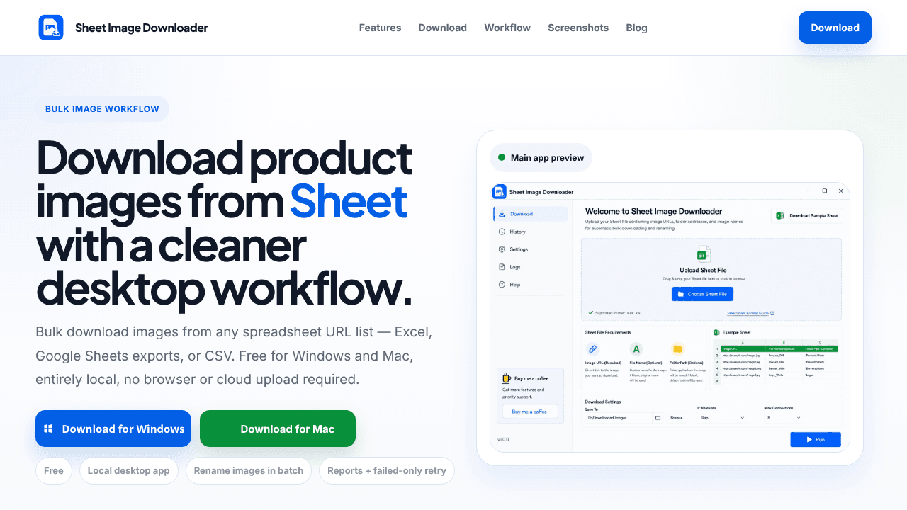 Sheet Image Downloader website screenshot