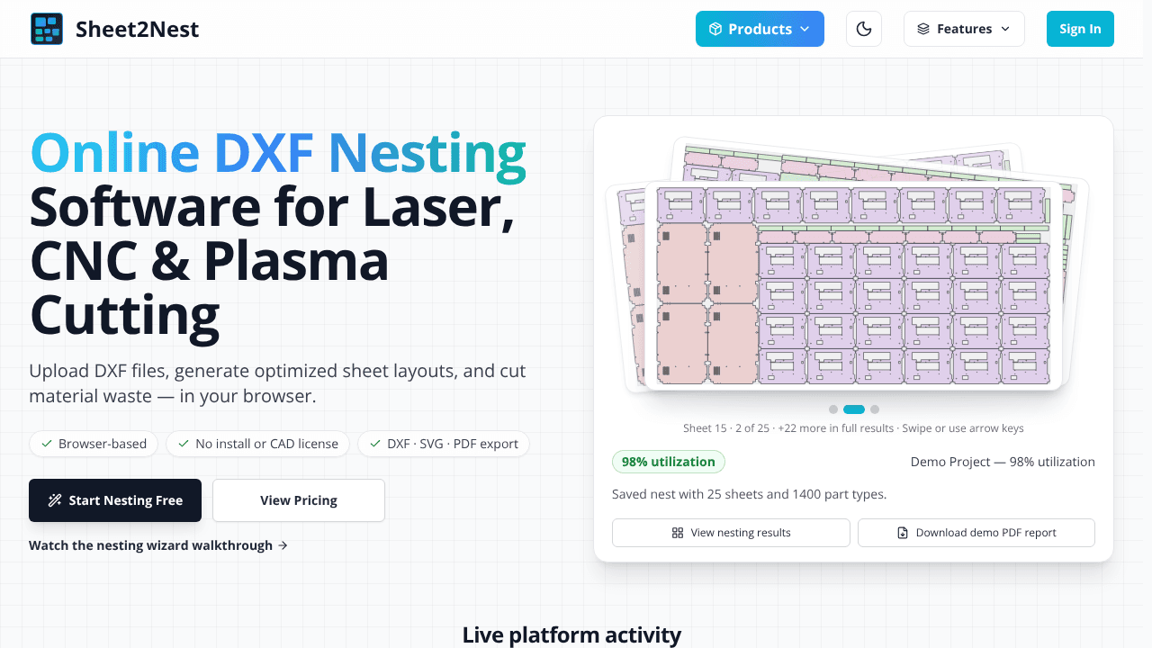 Sheet2Nest website screenshot