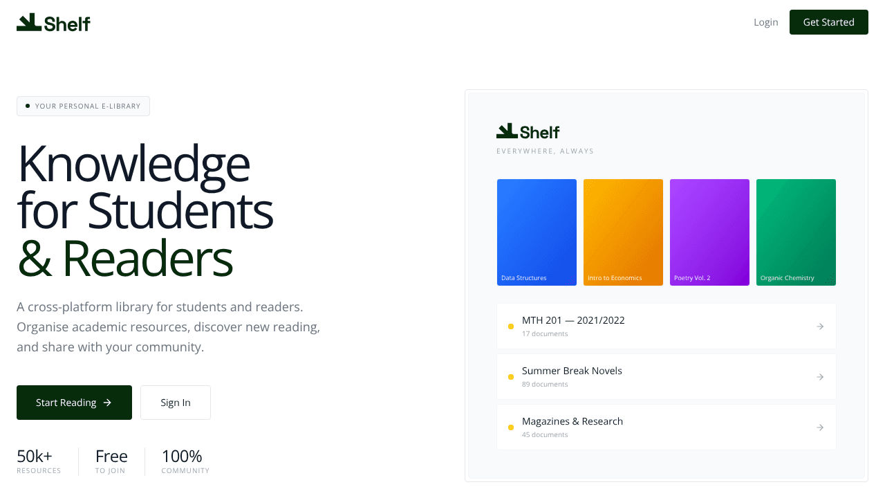 Shelf website screenshot