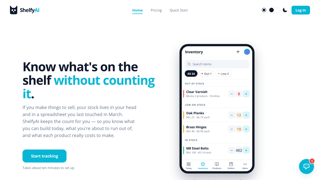 ShelfyAI website screenshot