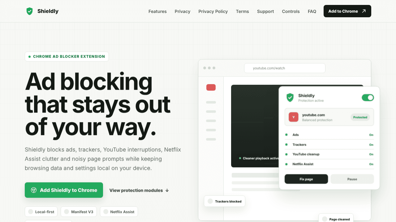 Shieldly Ad Blocker website screenshot