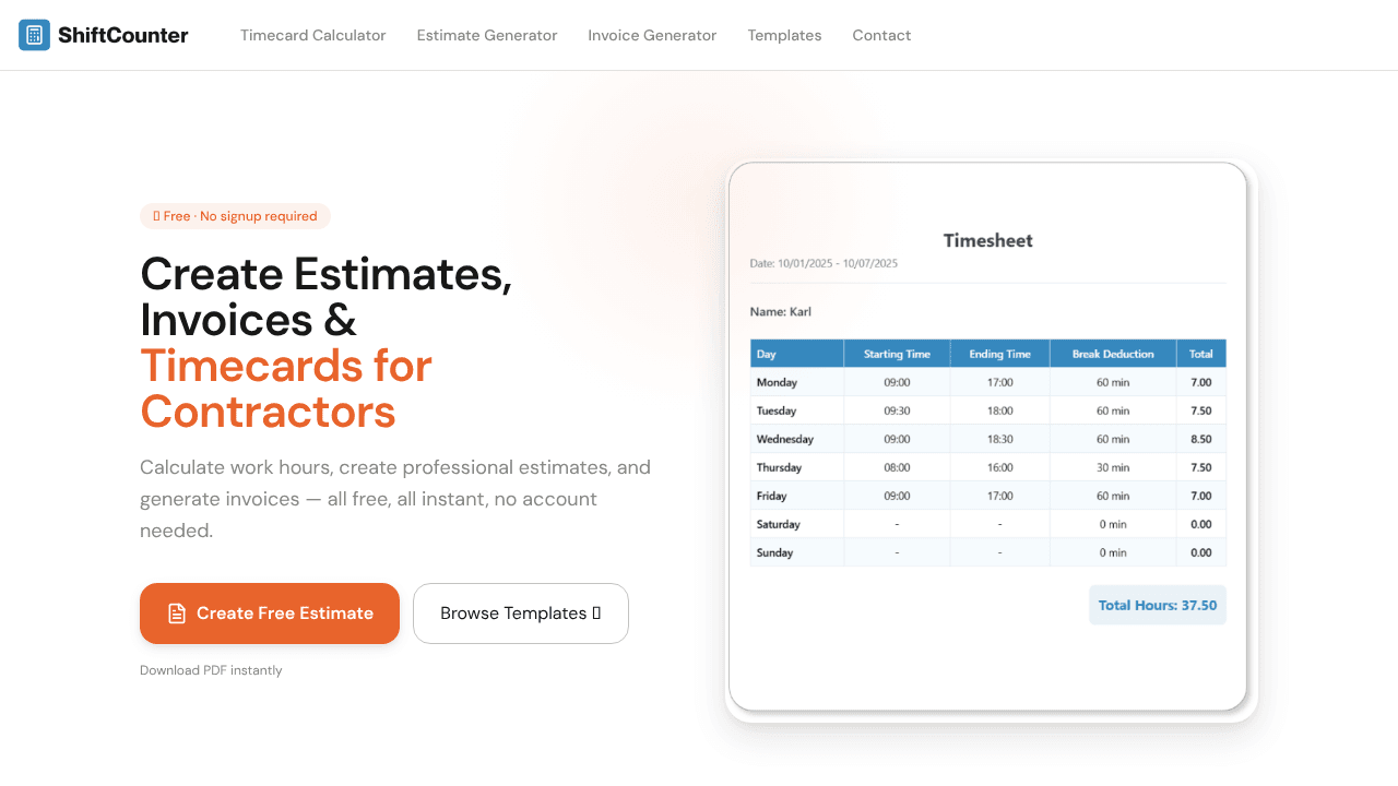 ShiftCounter website screenshot