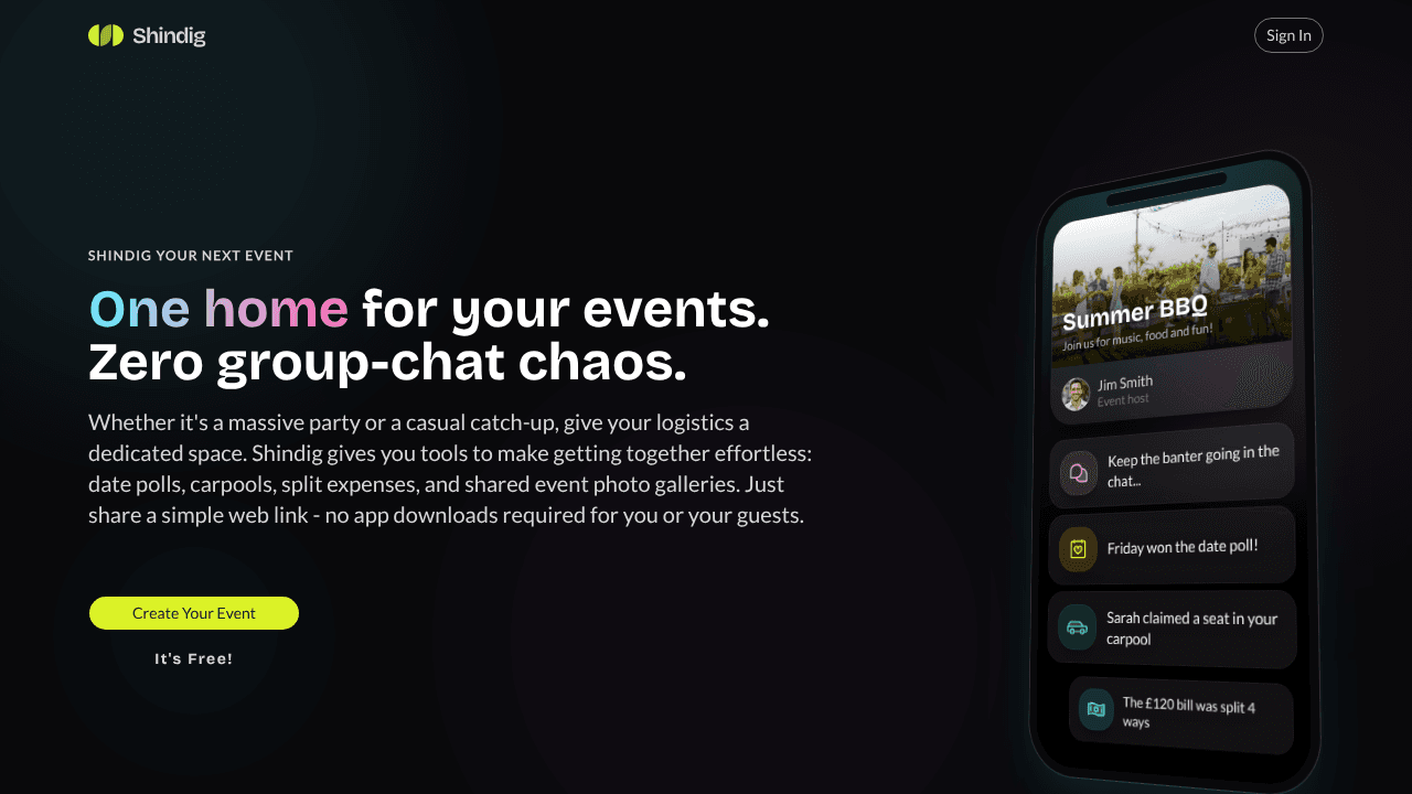 Shindig website screenshot