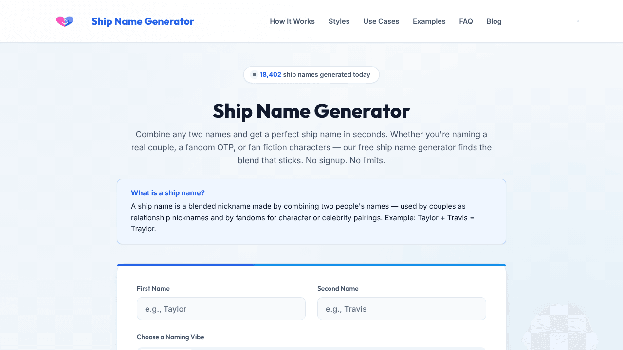 Ship Name Generator  website screenshot