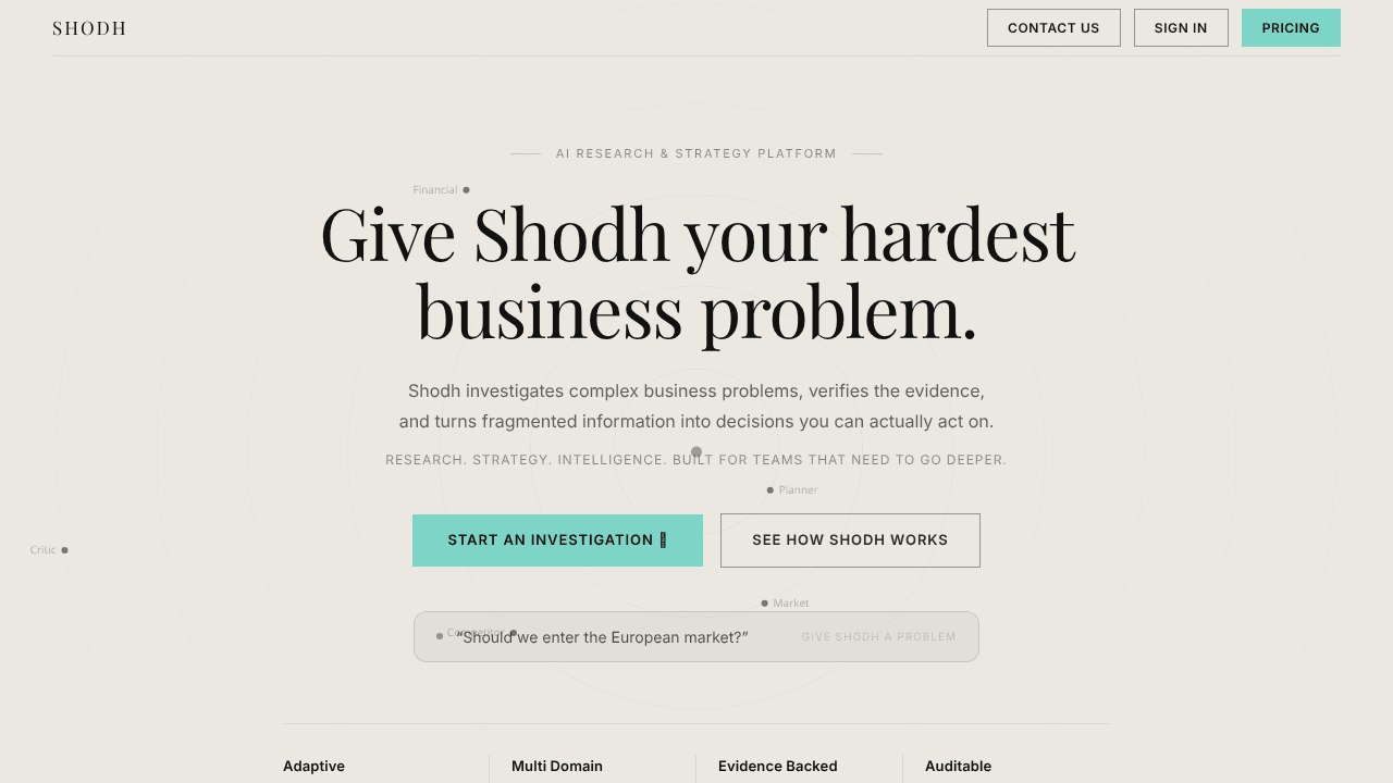 SHODH — Autonomous Research Intelligence website screenshot