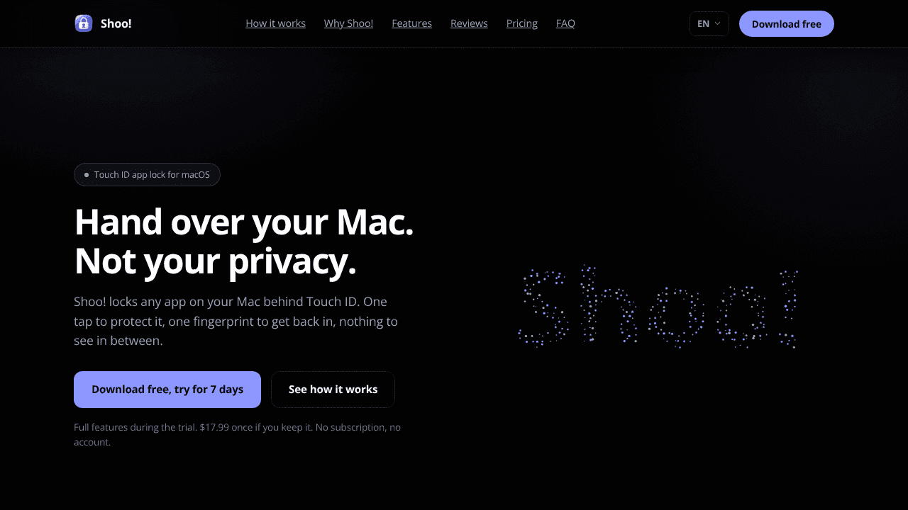 Shoo! website screenshot