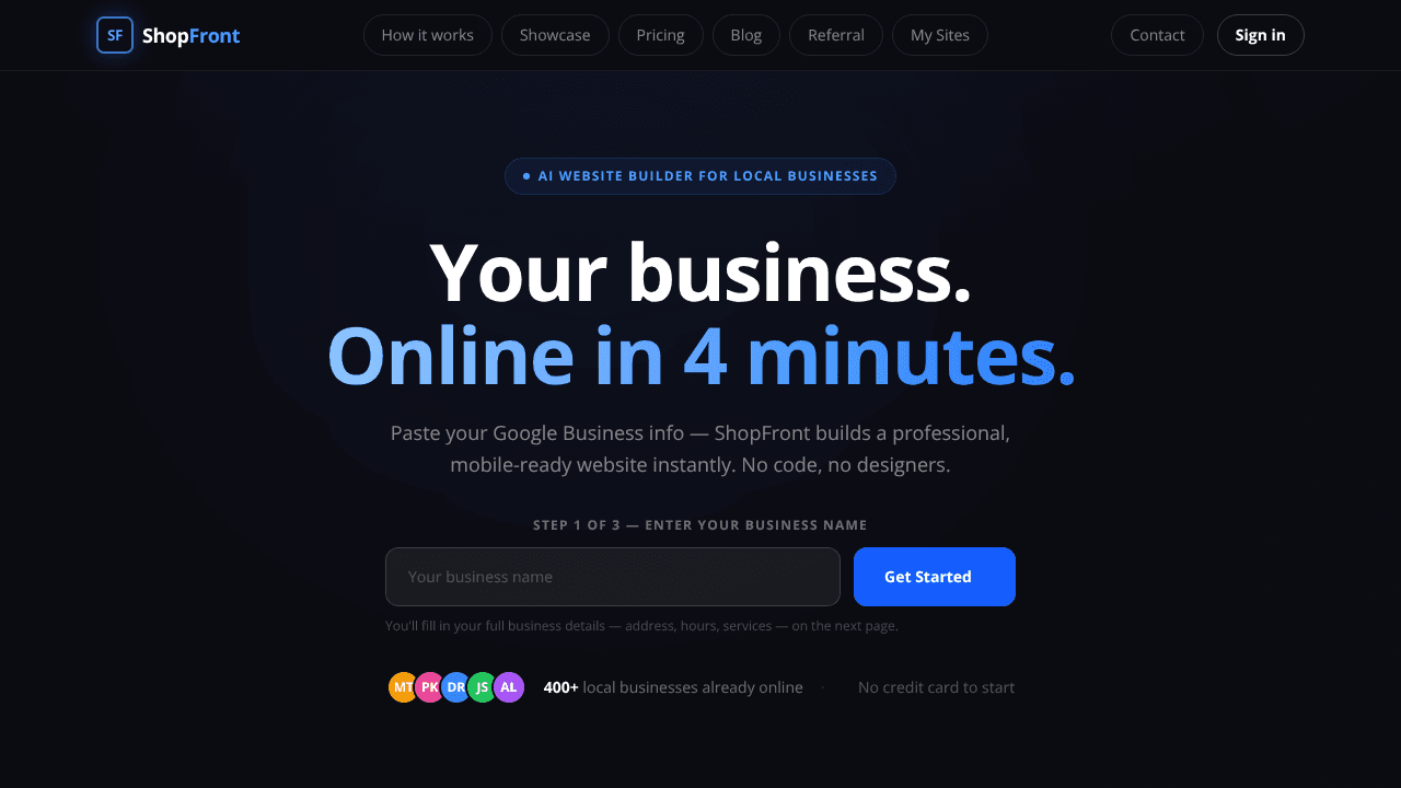 ShopFront website screenshot