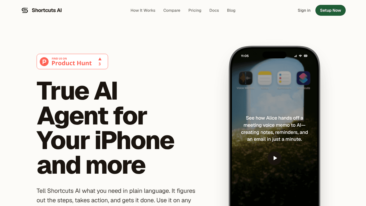 Shortcuts AI website screenshot