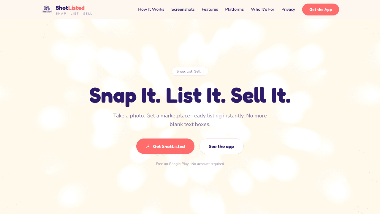 ShotListed -AI website screenshot