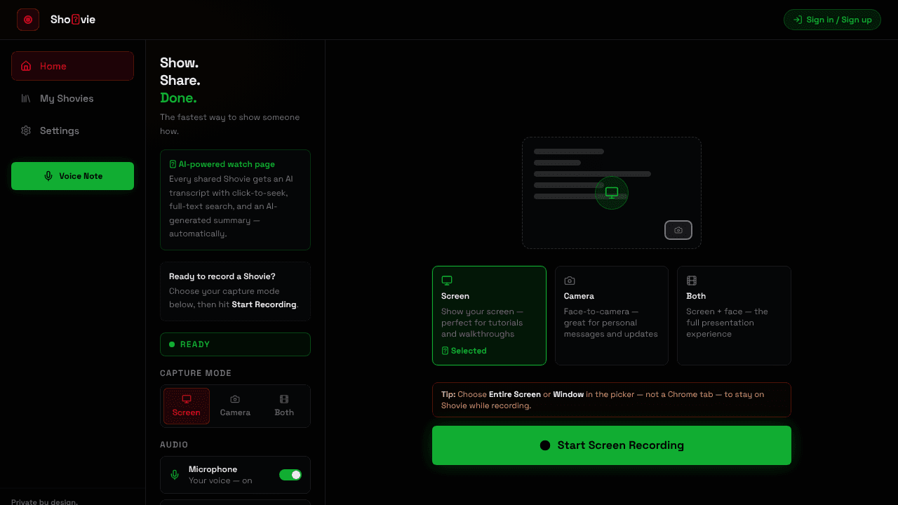 Shovie website screenshot
