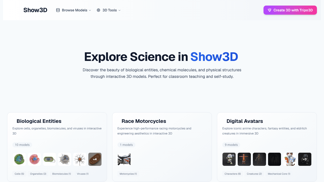 Show3D · Science Communication website screenshot