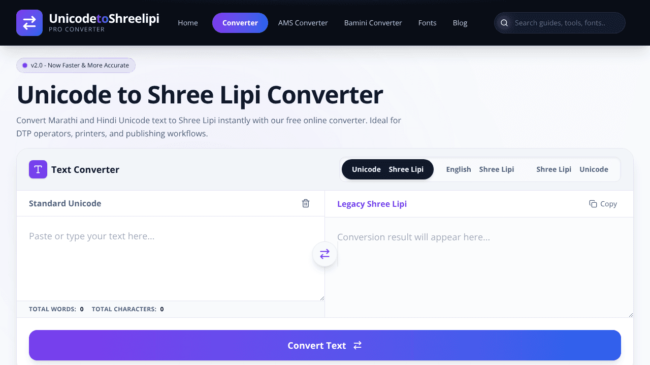 ShreeLipiConvert website screenshot