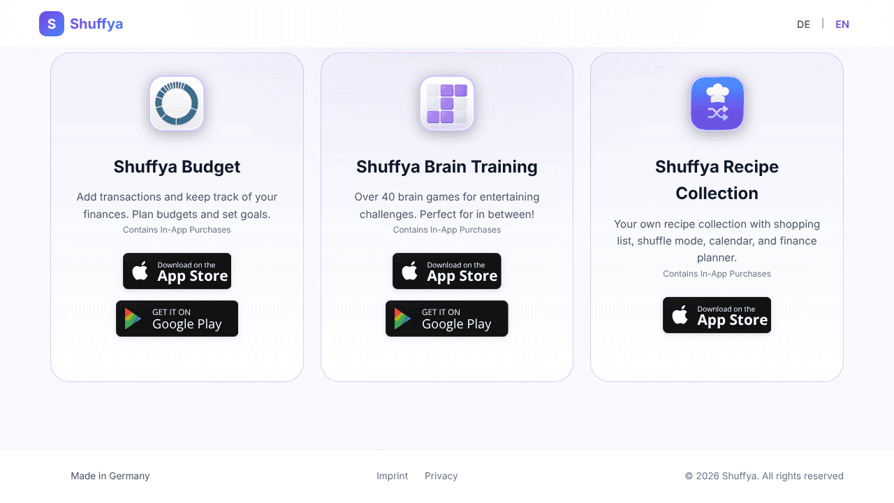 Shuffya Budget website screenshot