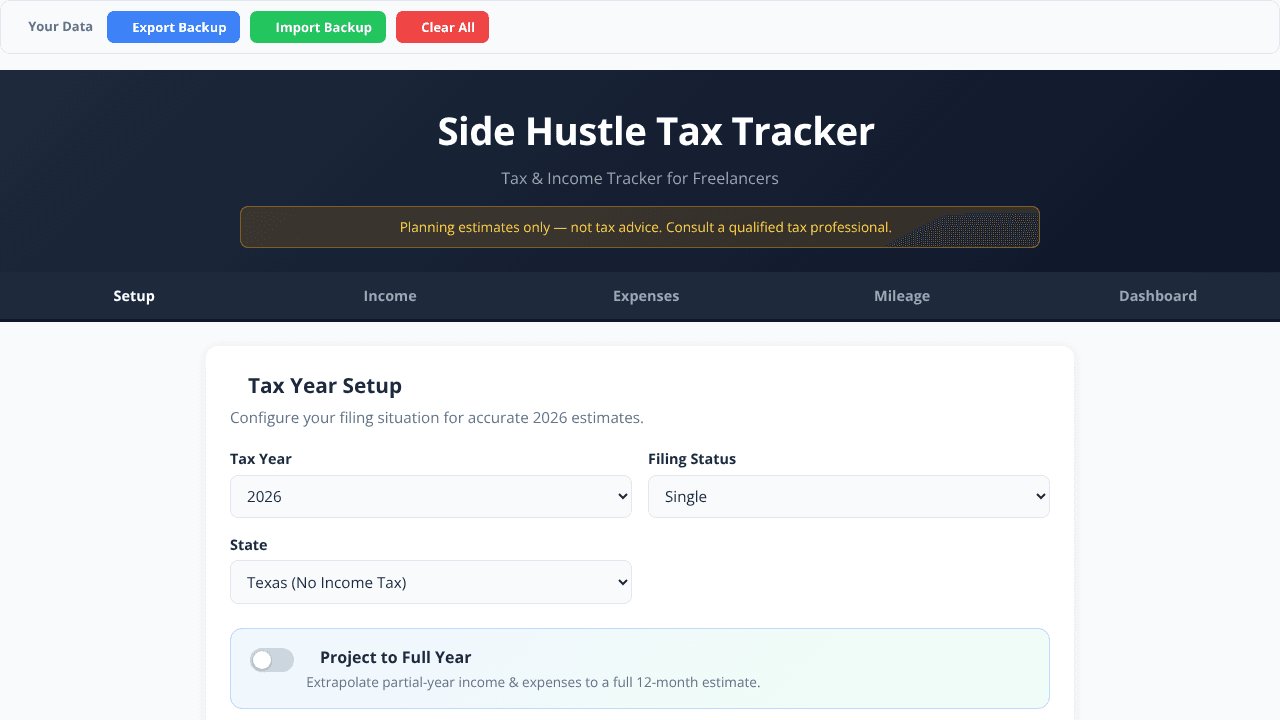 Side Hustle Tax website screenshot