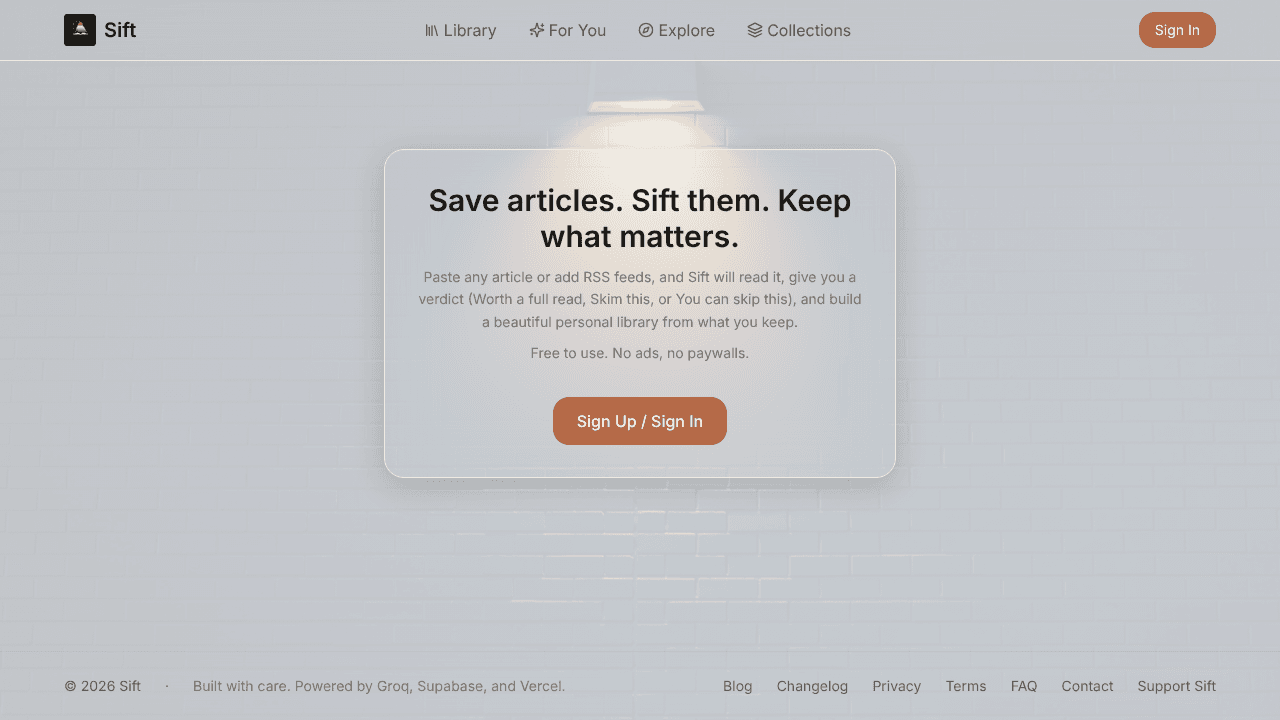 Sift website screenshot