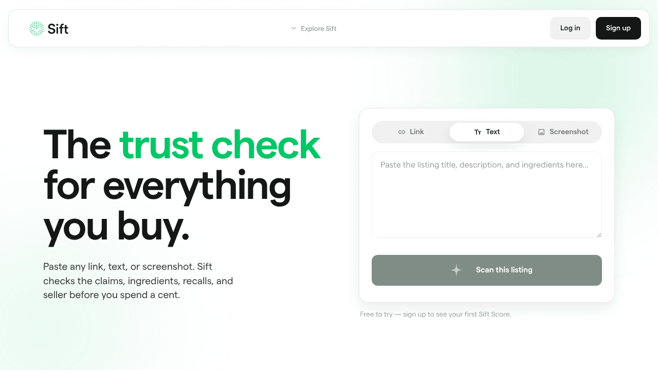 Sift website screenshot