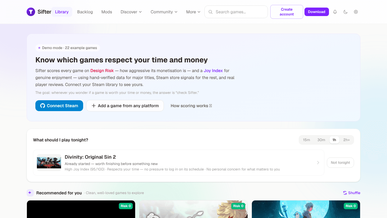 Sifter website screenshot