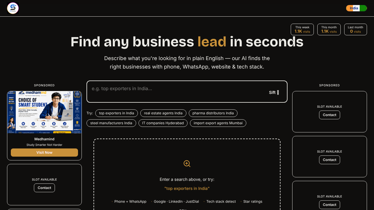 Siftleads website screenshot