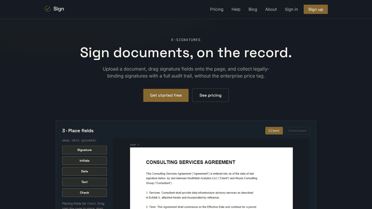 Sign website screenshot