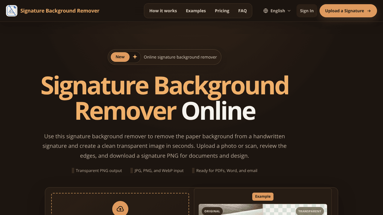 Signature Background Remover website screenshot