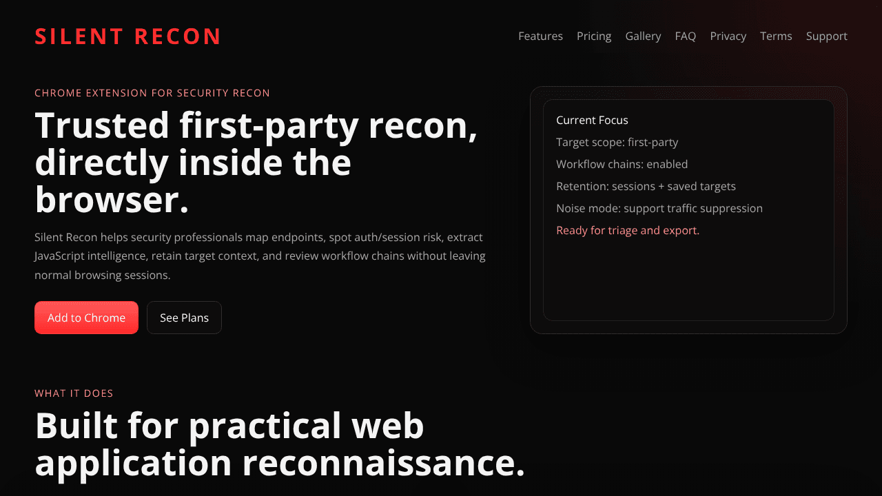 Silent Recon website screenshot