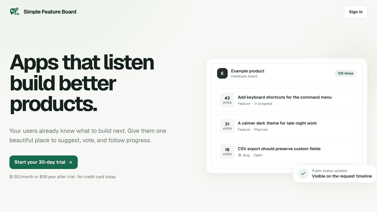 Simple Feature Board website screenshot