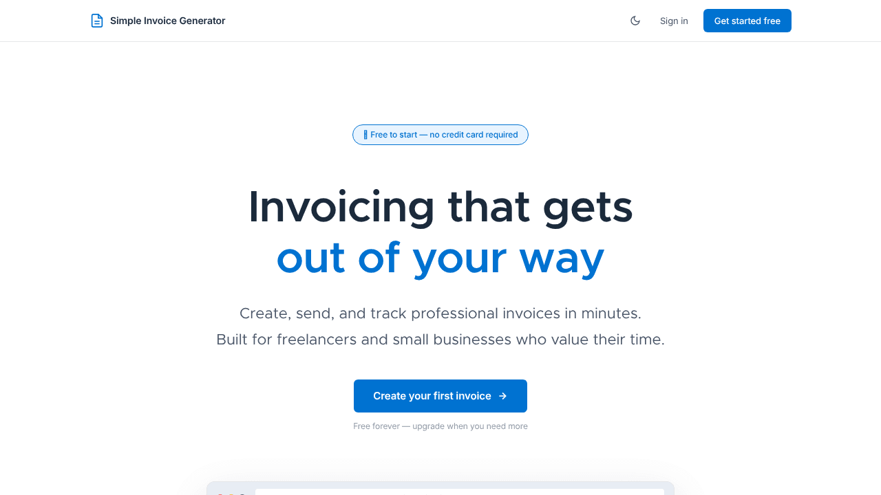 Simple Invoice Generator website screenshot