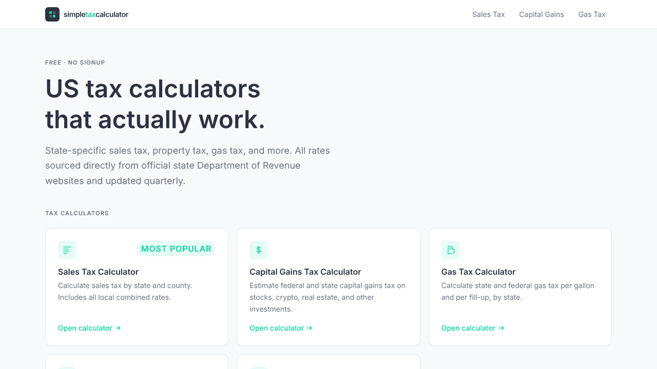SimpleTaxCalculator website screenshot
