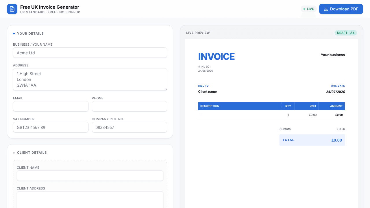 Simply Invoice website screenshot