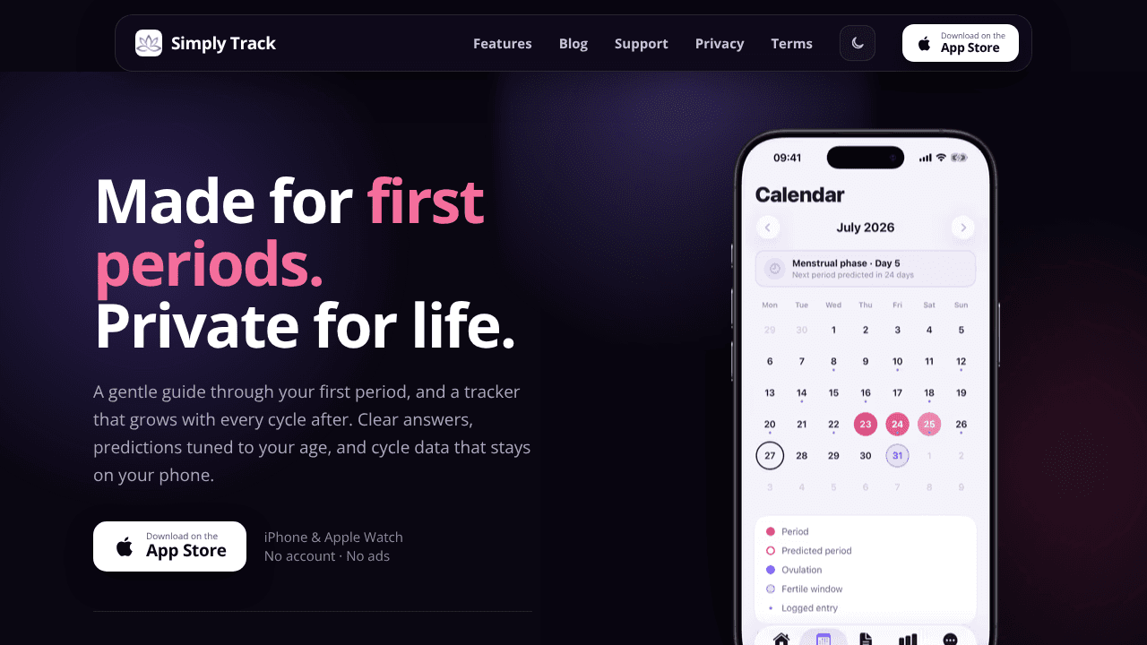 Simply Track: Period & Cycle Tracker website screenshot