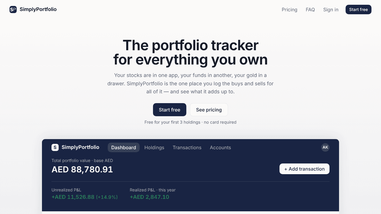 SimplyPortfolio website screenshot