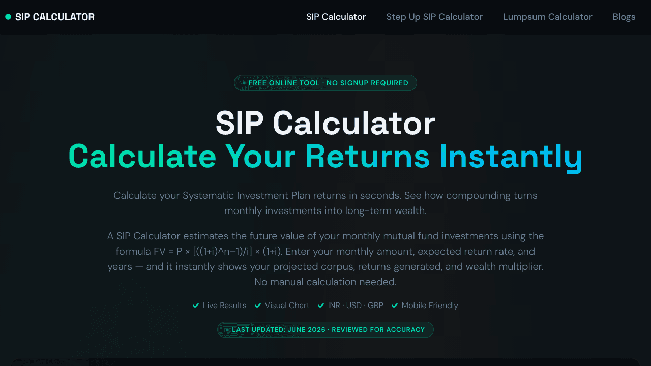 SIP Calculator  website screenshot
