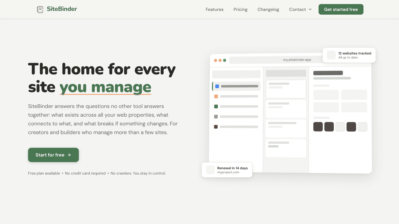 SiteBinder website screenshot