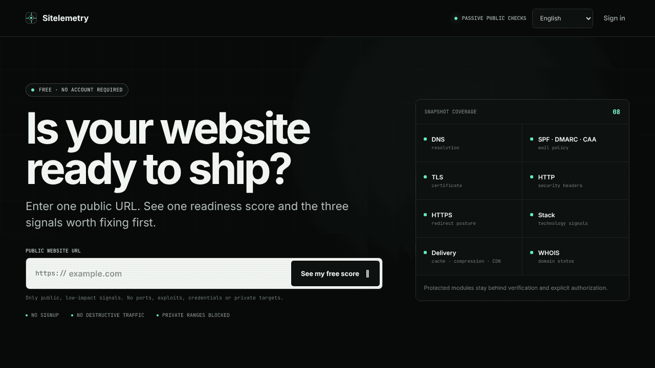 Sitelemetry website screenshot