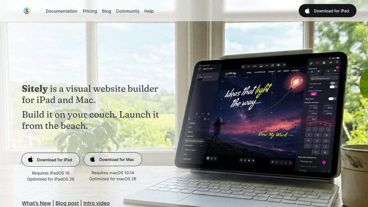 Sitely iPad AI+Visual Website Builder website screenshot
