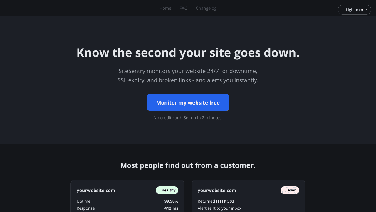 SiteSentry website screenshot