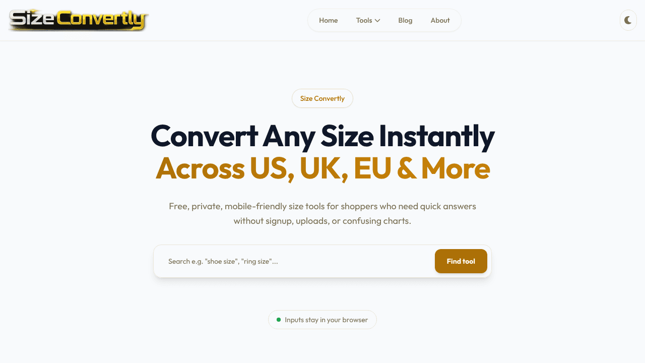 Size Convertly website screenshot