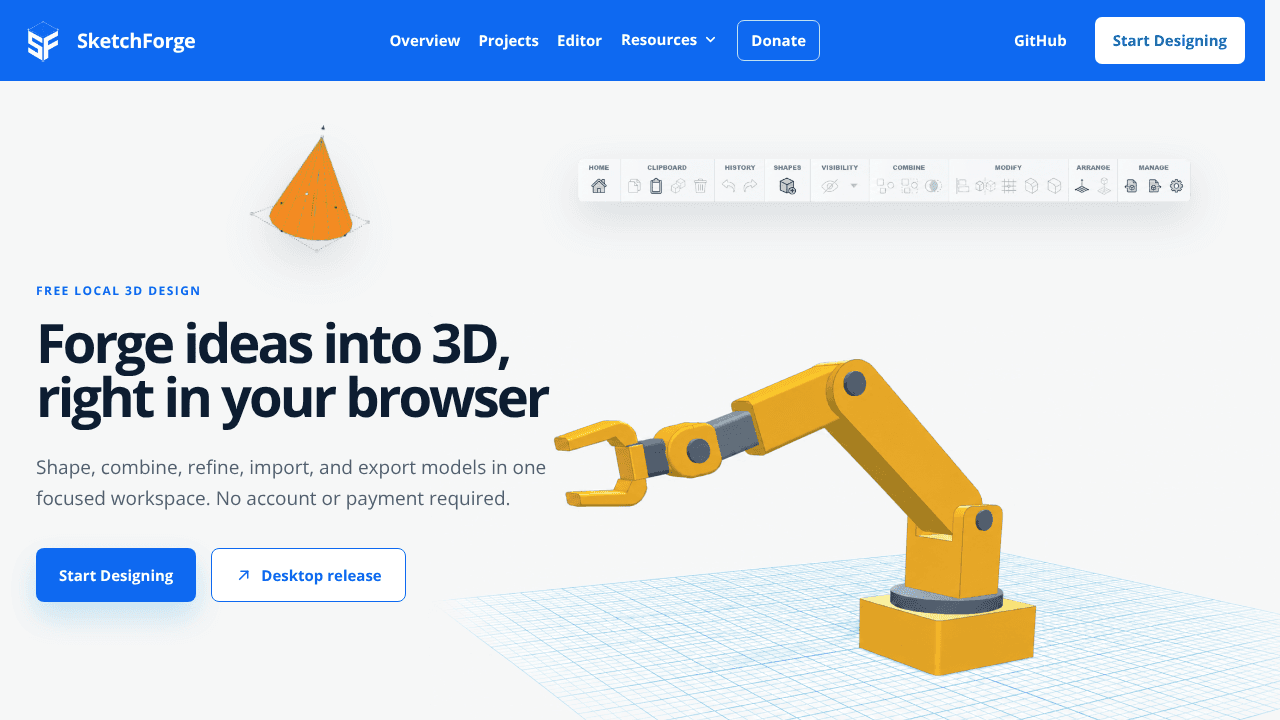 SketchForge3D website screenshot