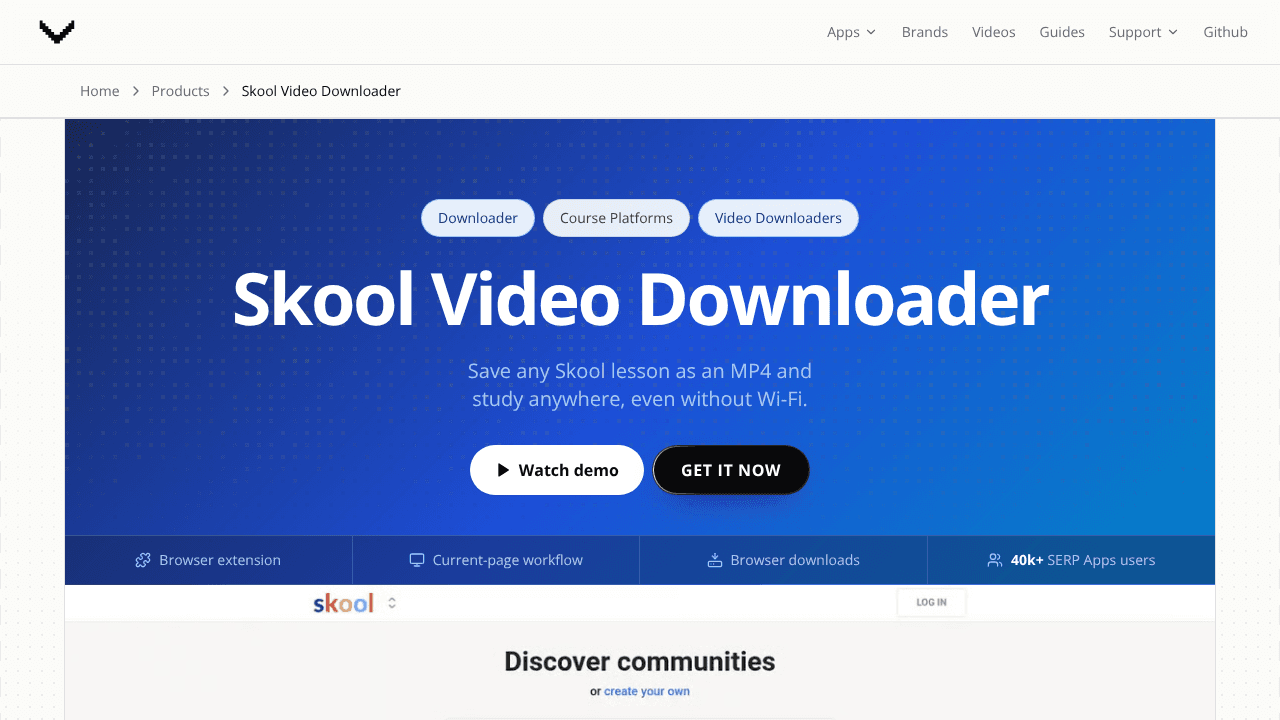 Skool Video Downloader website screenshot