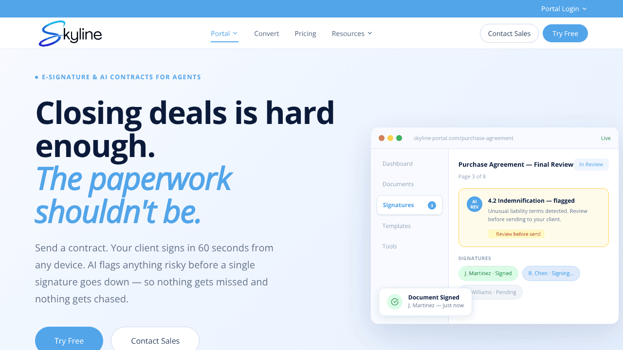 Skyline website screenshot