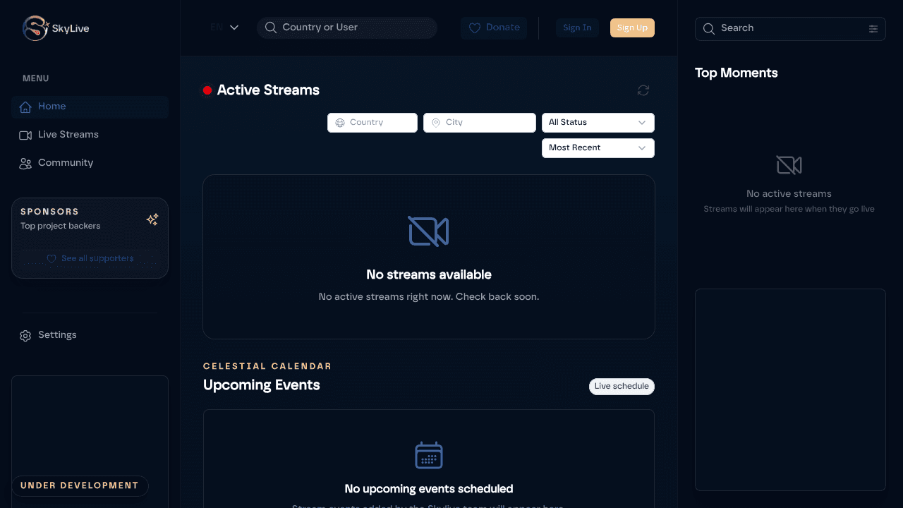 Skylive website screenshot