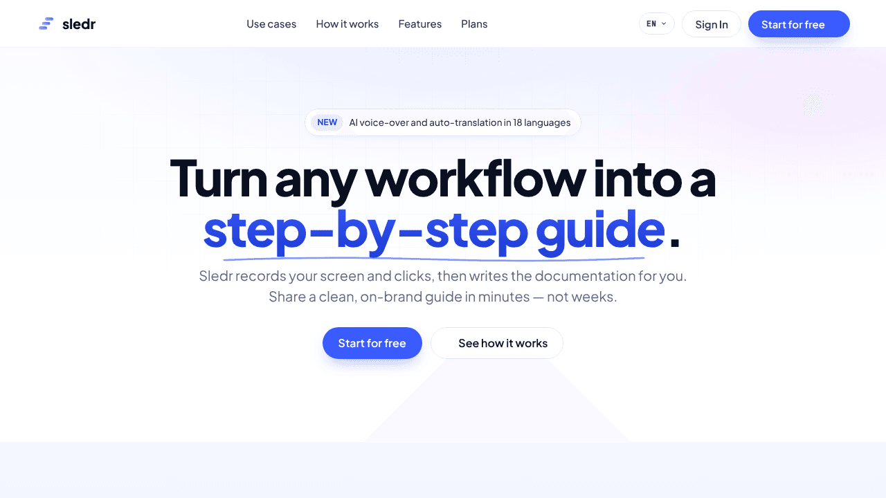 Sledr - Your AI Workflow Recorder website screenshot