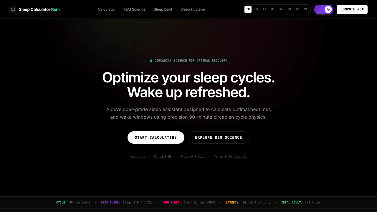 Sleep Calculator website screenshot