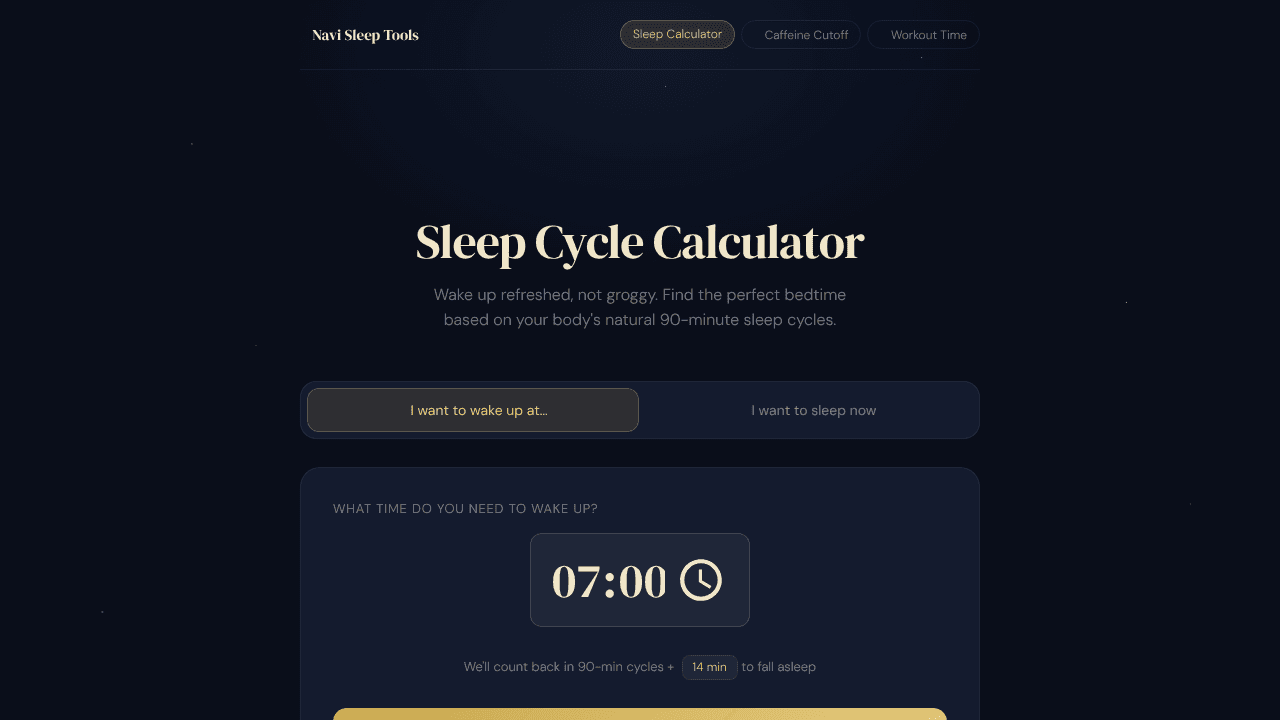 Sleep Cycle Calculator website screenshot