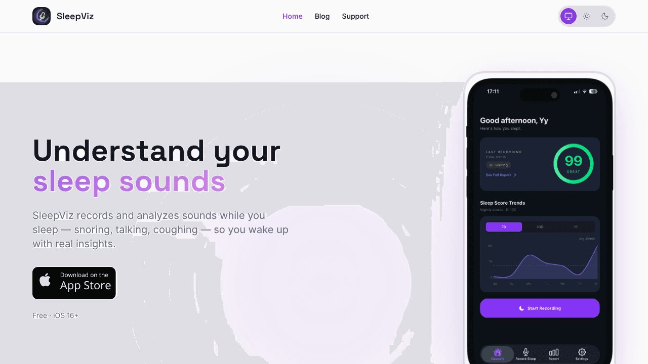 SleepViz  website screenshot