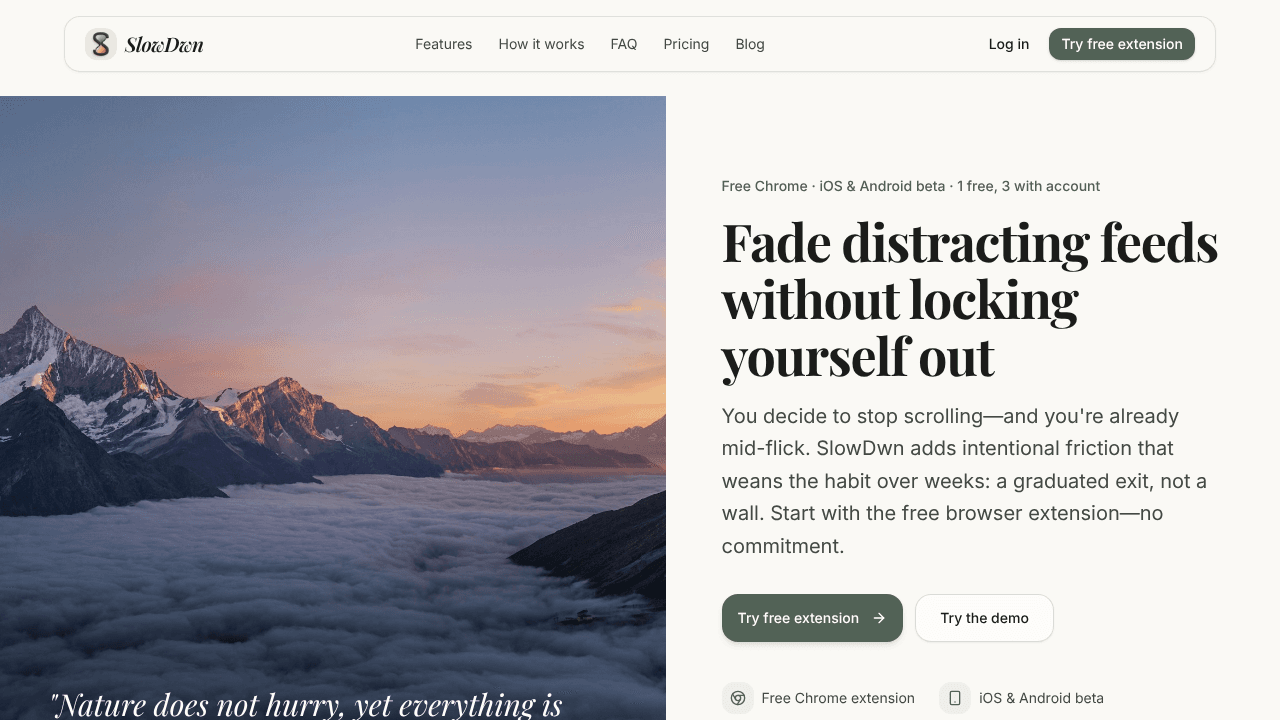 SlowDwn website screenshot