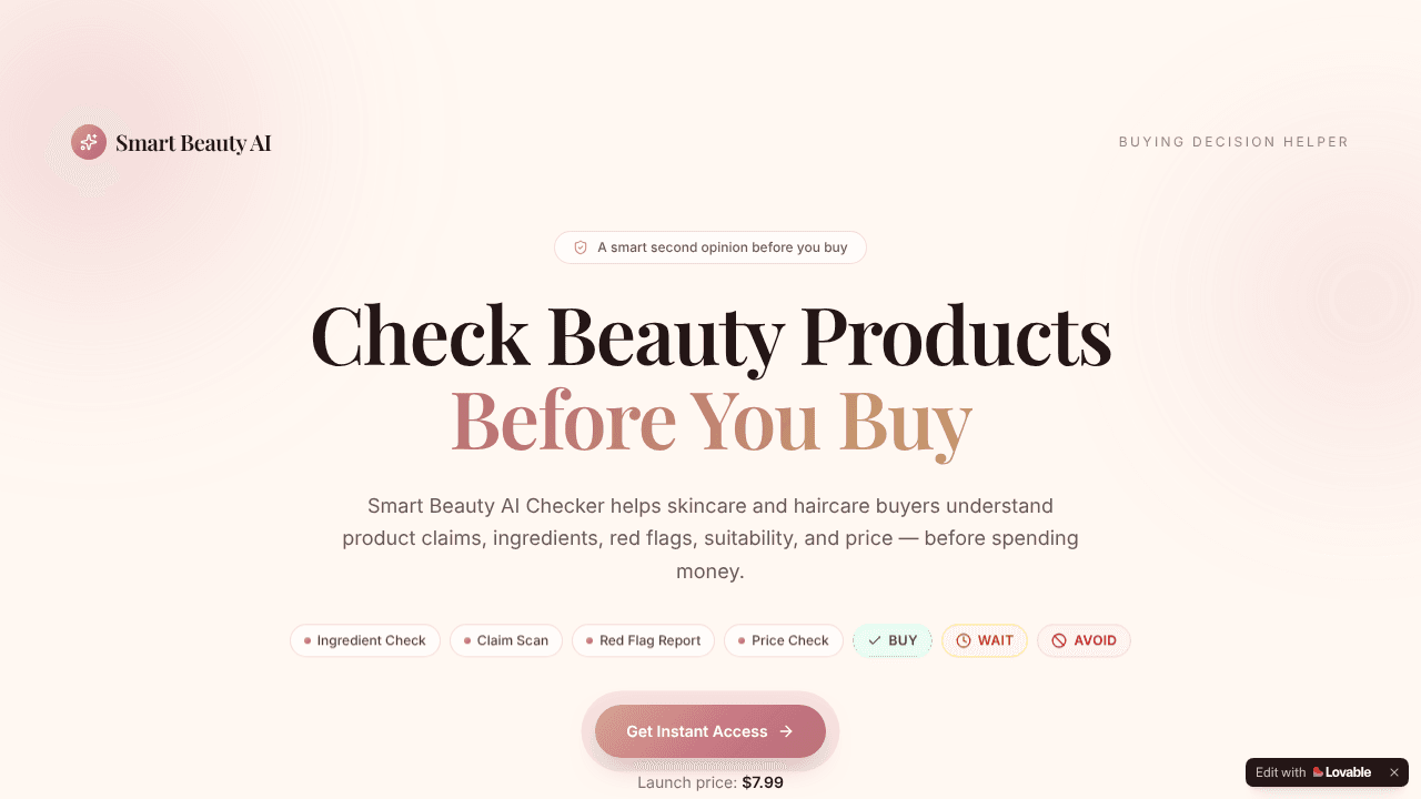 Smart Beauty AI Checker website screenshot